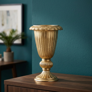 Vase de table Bloom Ready, finition dorée traditionnelle, design sur piédestal fait main, hauteur 34 cm - Product Image 4