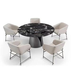 Juego de Mesa de Comedor de Mármol con 6 Sillas, Patas de Mesa de Madera Maciza Modernas, Juego de Mesa de Comedor Redonda de Mármol de Lujo - Product Image 1