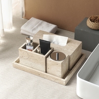 Ensemble de 48 articles de toilette vides en marbre naturel et travertin, style Wabi Sabi, à combinaison libre, pour salle de bain
