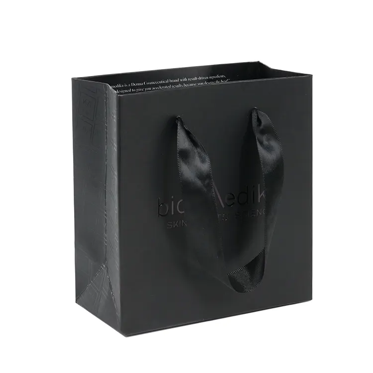 맞춤형 종이 가방 고급 리본 손잡이 검은 줄무늬 로고와 손잡이이있는 고급 쇼핑 종이 가방