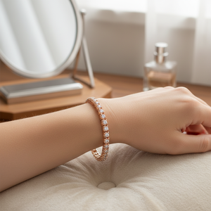Elegant Classic 14K <b>Rose</b> <b>Gold</b> Tennis Bracelet with Natural Round White Diamond Real for Women Diamond Bracelets & <b>Bangles</b> - Product Image 3