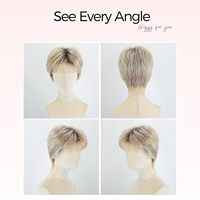 WIGYY Peluca corta tipo Pixie para mujer, color blanco, rizado, rubio ceniza, raíces oscuras, resistente al calor a alta temperatura, sintético, ligero, sin pegamento