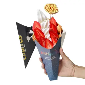 Disposable food grade paperboard cup gelato triangle ice cream packaging egg bubble waffle holder