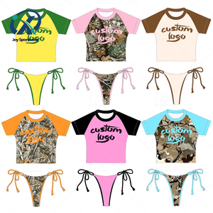 Customized Women's Bikini <strong>Swimsuit</strong> Sports Style T-Shirt Cover up Color Clashing <strong>Swimsuit</strong> Three Piece Set - Product Image 1