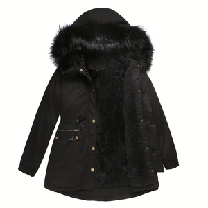 Women's Autumn Parka Coat <b>Fur</b> Trimmed <b>Hooded</b> <b>Jacket</b> Woven Fleece Lined Zipper Long Outdoor Outerwear - Product Image 5