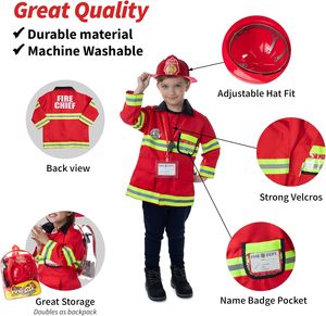 Costume de <span class=keywords><strong>pompier</strong></span> pour enfants, jeu de rôle d'Halloween, rouge, accessoires de <span class=keywords><strong>pompier</strong></span> pour enfants de 3 à 7 <span class=keywords><strong>ans</strong></span>, unisexe, polyester - Product Image 4