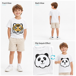 <span class=keywords><strong>T</strong></span>-<span class=keywords><strong>shirt</strong></span> à sequins animaux pour enfants, garçons et filles, motif tigre et panda, manches courtes, coton, haut d'é<span class=keywords><strong>t</strong></span>é, vente en gros OEM - Product Image 4