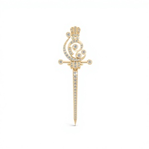 Broche de Sello Aarinya Imperial con Diamante Cultivado en Laboratorio, Oro de 14K, Diseño de Espada/Puñal Real, para Bodas y Fiestas, Unisex - Product Image 1