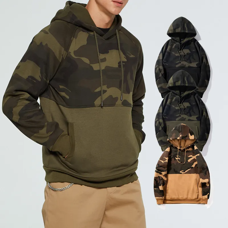 Sudadera con capucha con logotipo personalizado para hombre, tejido de poliéster camuflado, suéter de otoño, sudaderas con capucha de poliéster en blanco 100