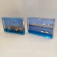 Cadre photo liquide en acrylique 4x6 pouces, transparent, thème aquatique, requin, surfiste, poisson, paillettes, cadeaux modernes personnalisés, sérigraphie