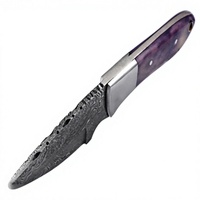 Couteau à dépecer artisanal en acier Damas de qualité industrielle, à pointe tombante, avec talon en acier inoxydable et manche en os couleur chameau