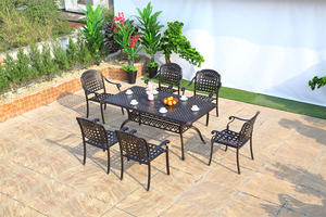 आउटडोर फर्नीचर कास्ट एल्यूमीनियम सर्कल कैंपिंग टेबल और चेयर गार्डन सेट रेस्तरां पैटियो मेटल कैफे डाइनिंग टेबल कुर्सी के साथ - Product Image 5