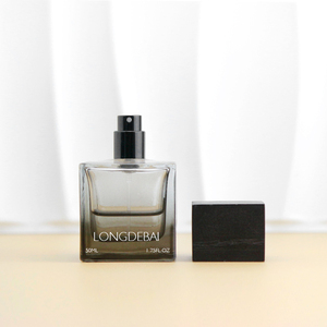 Custom Empty Crimp Men <b>Perfume</b> Glass <b>Bottles</b> 30ml 50ml 100ml Square Clear Black Gradient Luxury <b>Perfume</b> <b>Bottle</b> with Wood Lid - Product Image 3