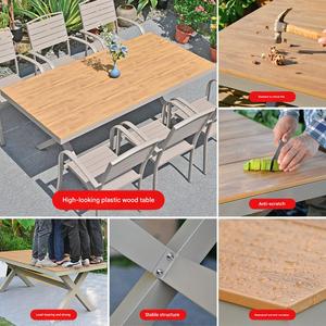Modern Durable Outdoor <b>Aluminum</b> Wood Garden Set Waterproof UV Resistant Patio Dining <b>Table</b> Chairs for Villa Balcony Courtyard - Product Image 6
