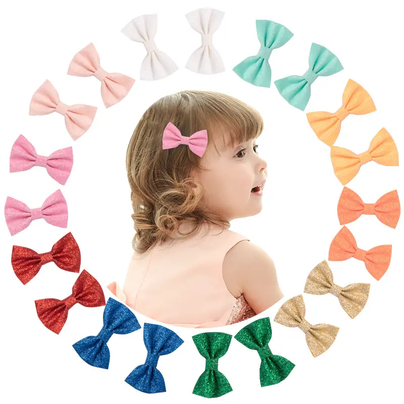 CLARMER Fashion Kids Hair Accessories Wholesale Decorative Solid Glitter Baby Hair Bows For Girls