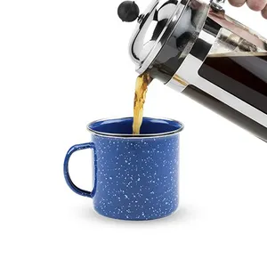 2020 12 oz Mini 350ml blau gesprenkelte leere Farbe Camping unten Aufkleber Druck Emaille einfache Espresso Kaffeetasse