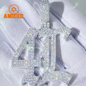 Colgante Hip Hop Personalizado con Incrustaciones de Diamantes, Plata 925, Número Inicial, Logotipo, Moissanita VVS, Colgantes de Diamantes Redondos para Hombre - Product Image 4