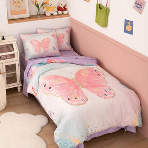 Nouveau produit ensemble de literie impression numérique or rose <span class=keywords><strong>papillon</strong></span> housse de <span class=keywords><strong>couette</strong></span> trois pièces ensemble de literie pour enfants avec personnages de dessins animés - Product Image 2