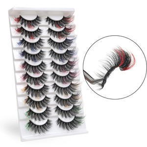 10 paires de <span class=keywords><strong>faux</strong></span> <span class=keywords><strong>cils</strong></span> réutilisables en fibres végétales 3D colorées de 12-20 mm, avec tige en coton noir, épaisseurs variées, fabriqués à la machine pour la scène - Product Image 2