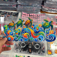 Autocollant de transfert UV DTF coloré motif tortue de mer arc-en-ciel et vague pour gobelet en verre de 16 oz, idéal pour l'été et la plage, DIY