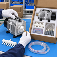 Pompa Udara Akuarium Elektromagnetik Kit Selang Udara Multi Outlet dengan Casing Logam Bersirip