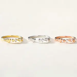 925 Sterling Silver Trendy Color Cubic Zirconia Heart Shape Silver Rings bijoux pour femmes