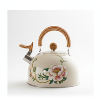 Nouvelle Bouilloire Siffleuse Transfrontalière à Motif Floral, Style Minimaliste Moderne et Délicat, Luxe Léger, avec Poignée en Bois et Couvercle