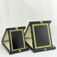 Boîte en bois noire pliable pour plaque de certificat avec bordure dorée imprimée, boîte pour plaques en bois MH-FJ0061