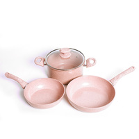 Ensemble de casseroles et poêles antiadhésives 4 pièces Ensembles d'ustensiles de cuisine Granit Aluminium Rose Cuisson Soupes et ragoûts