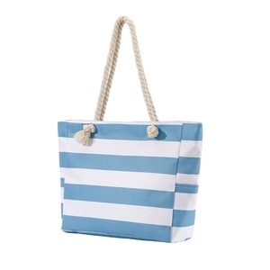 Sac fourre-tout de plage en toile rayée grande capacité en coton avec poignée en corde – Style et fonctionnalité - Product Image 1