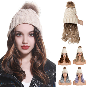 Cappello Beanie con <span class=keywords><strong>Parrucca</strong></span> Ondulata Corta Ombré <span class=keywords><strong>Grigia</strong></span> per Autunno e Inverno, Estensioni per Capelli Lunghi Sintetici, Cappelli Invernali con <span class=keywords><strong>Parrucca</strong></span> per Signore - Product Image 1