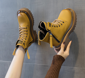 Botas de Motociclista Vintage <span class=keywords><strong>2025</strong></span> para Mujer - Botines Retro con Suela Gruesa, Parte Superior de PU, Impermeables, Versátiles, Botas Cortas de Combate - Product Image 2