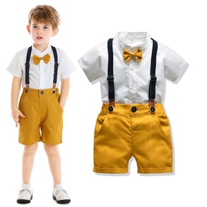Chemise <span class=keywords><strong>blanche</strong></span> à manches courtes pour mariage avec short à nœud papillon <span class=keywords><strong>Tenue</strong></span> de gentleman pour bébé garçon KBLS-016 - Product Image 1