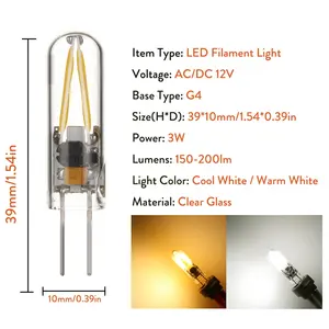 Mini G4 Cob Led Gloeidraad Gloeilamp 3W 12V Vervangen 15W Halogeen Glazen Lampen Cool Warm Wit leds Vervangen Halogeen Hanglamp
