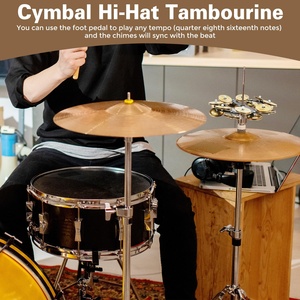 Tambourin Hi-Hat à double rangée avec 16 clochettes en laiton, montable sur support <span class=keywords><strong>de</strong></span> cymbales Hi-Hat, doré - Product Image 6