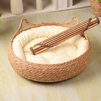 Lit pour chat en rotin tressé à la main, en herbe naturelle, amovible et lavable, griffoir intégré, frais en été, best-seller, livré en carton
