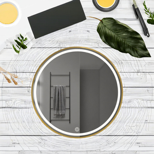 Miroir de maquillage intelligent à LED Art déco mural rond en verre avec interrupteur tactile et design non perforé - Product Image 2