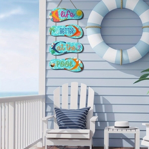 Letrero de Pared de Madera Estilo Art Deco con Diseño de Chanclas de Playa, Decoración de Verano con Cuerdas para Hogar, Hotel, Baño, Cumpleaños, Temática Oceánica - Product Image 3