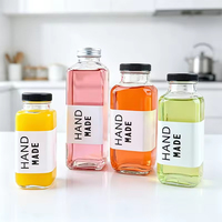 Contenant carré en verre cristal personnalisé multi-capacités avec bouchon couronne sérigraphié pour jus, café glacé, thé au lait - Modèle 040