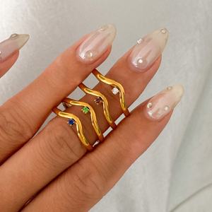 ใหม่ Boho สวยสง่าสายเพทายขนาดเล็กที่มีสีสันแหวน dazan AW 2025ร้อน18K PVD ชุบทองสแตนเลสเครื่องประดับสุภาพสตรี - Product Image 1