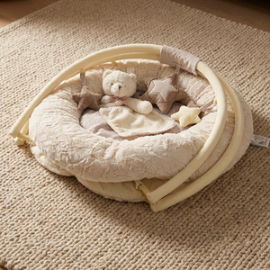 Tapis d'éveil minimaliste crème pour bébé avec pare-chocs rembourré, centre d'activités sensorielles, jouets étoiles détachables, tapis neutre pour le temps sur le ventre - Product Image 6