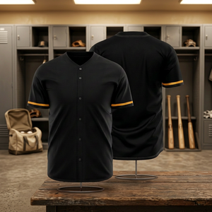 Maillot de baseball unisexe personnalisé, col en V, manches courtes, boutons sur le devant, polyester respirant, coupe classique, printemps-été - Product Image 3