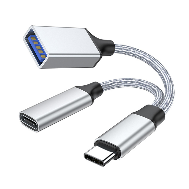 Portable USB C USB a Dual Port OTG Splitter Plug and Play PD Charging Data Transfer Adapter for Mobile Laptop U Disk ,2in1