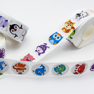 Pegatinas Redondas de Animales Marinos y Terrestres, Pegatinas Autoadhesivas de Dibujos Animados Coloridos para Niños, Regalo de Recompensa para Maestros de Jardín de Infancia - Product Image 2