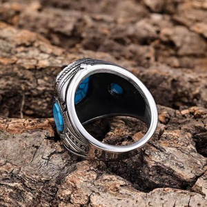 Vintage personalidad moda hombres accesorios turquesa verde azul piedras preciosas antiguo anillo de plata joyería regalo - Product Image 4