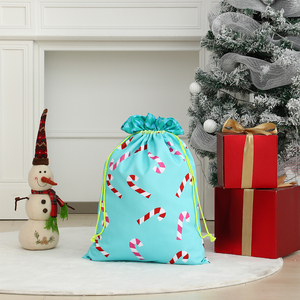 Venta al por mayor sacos de lona rosa y gran lazo rojo impreso cadena Santa bolsa de regalo de Navidad - Product Image 3