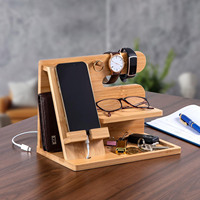 Vente en gros de présentoir de portefeuille en bambou porte-clés de voiture station d'accueil de téléphone en bois pour hommes organisateur de bureau support de rangement