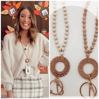 Nouveautés transfrontalières : Collier porte-badge en perles de bois, style nordique moderne et minimaliste, pour carte d'identité scolaire ou badge d'employé