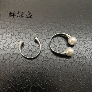 Qunlvsheng S925 Sterling <b>Silver</b> <b>Ring</b> With Double Pearl <b>Adjustable</b> Opening Geometric Design Unisex Jewelry Gift - Product Image 1