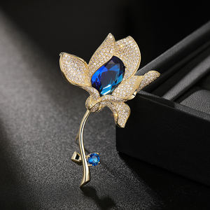 XILIANGFEIZIカスタムラグジュアリーデザイナーブルージルコン植物マグノリアチューリップリリーフラワーブローチ女性用 - Product Image 5